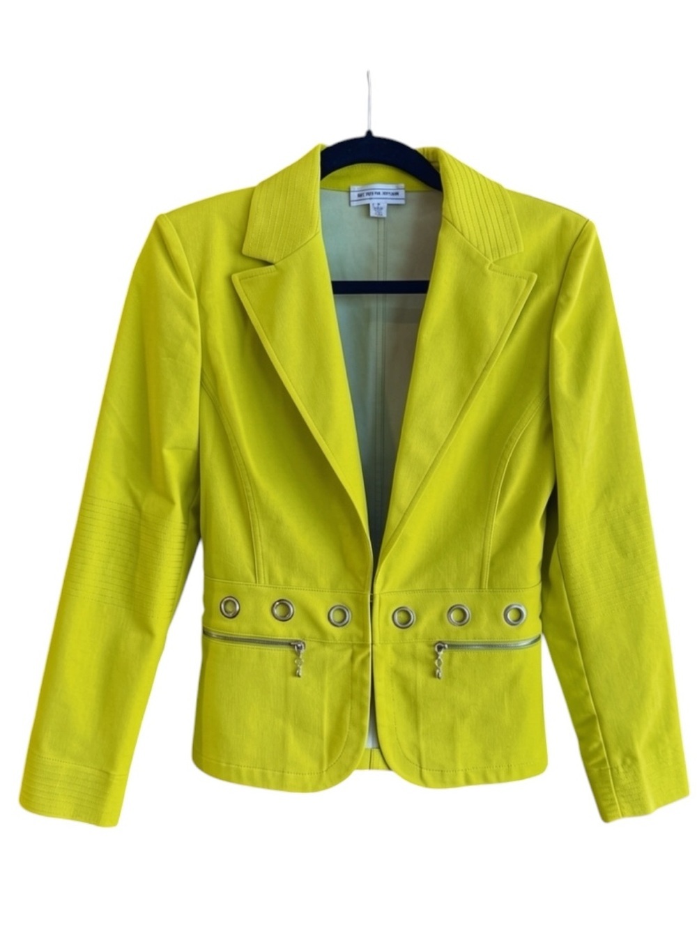 Vintage St. John Chartreuse Blazer Chrome Grommet Detail | Retro Mod Luxury - Picture 2 of 9